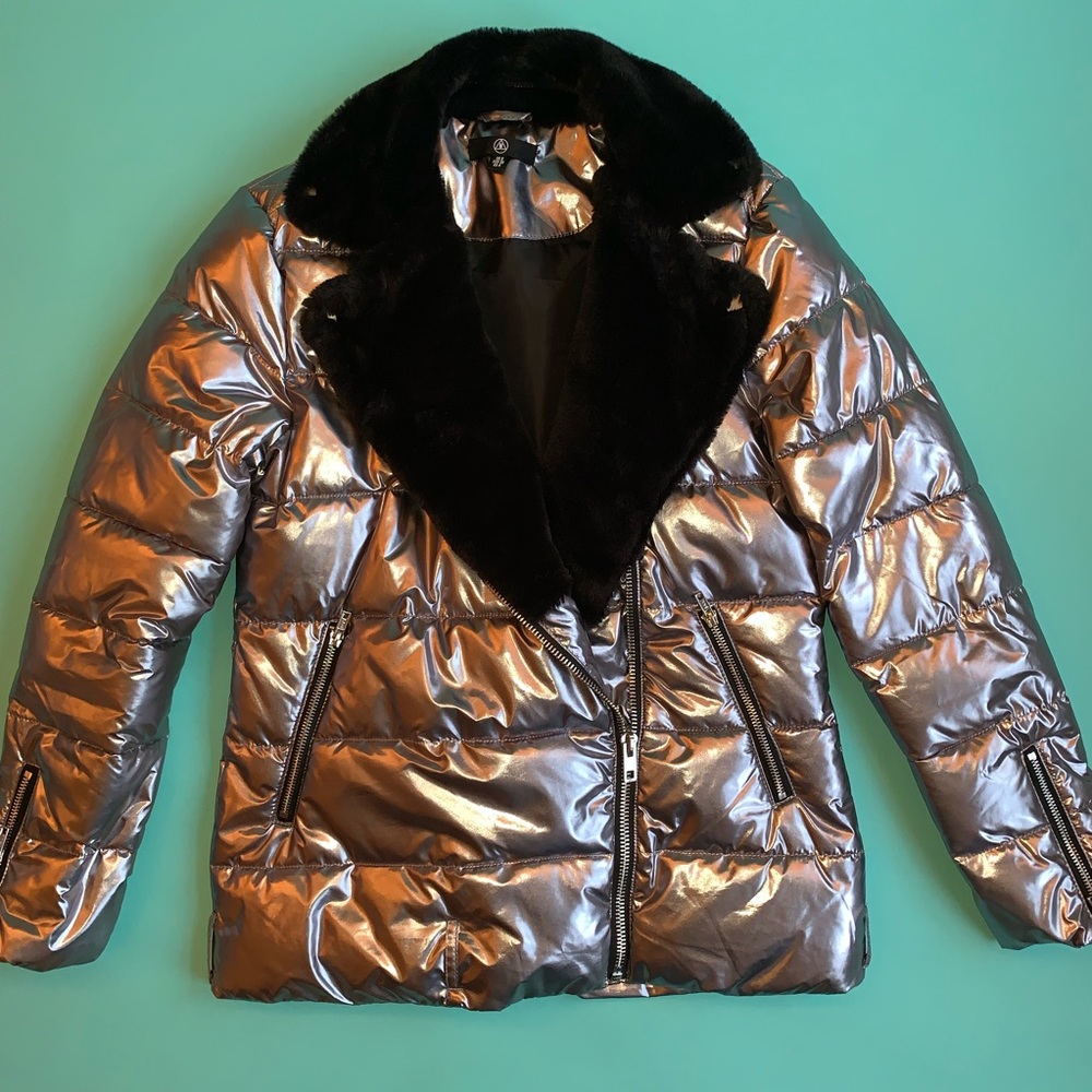 Missguided Metallic Puffer Aviator Coat